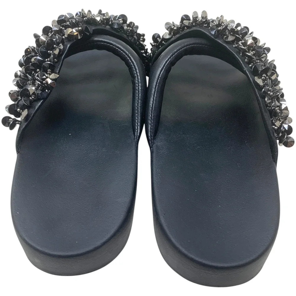 Tory Burch Logan Embellished Studded Leather Crossover Slide Sandals Black Sz 8
